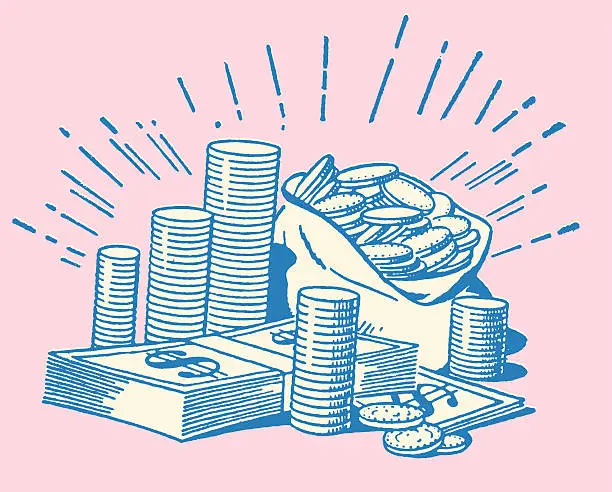 Vector illustration of Shiny Pile of Coins and Bills