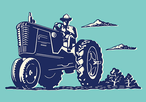 ilustraciones, imágenes clip art, dibujos animados e iconos de stock de farmer on tractor - tractor