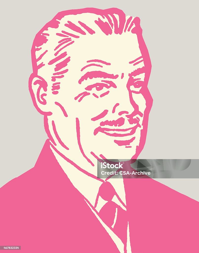 Sonriente hombre en traje con bigote - arte vectorial de 2015 libre de derechos