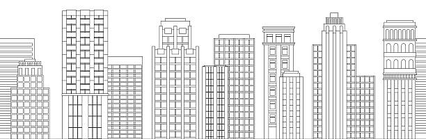 Seamless border of line skyscrapers. Black and white Vector illustration Seamless border of line skyscrapers. Black and white new york skyline drawing stock illustrations