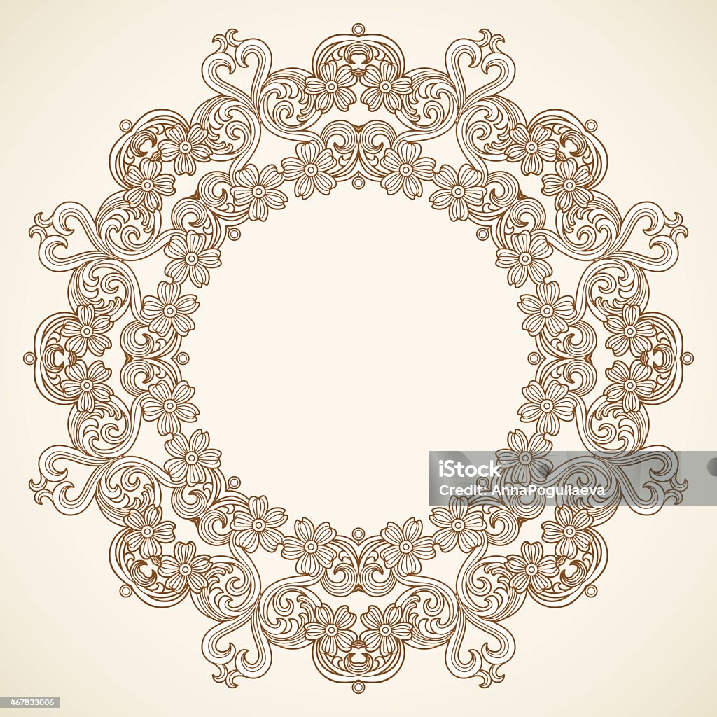 Filigree vector frame in Victorian style. Filigree vector frame in Victorian style in shape of a circle. Ornate element for design, place for text. Ornamental drown pattern for wedding invitations and greeting cards. Traditional vintage floral decor. 2015 stock vector