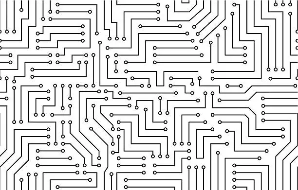 Vector illustration of Black and White Printed Circuit Board