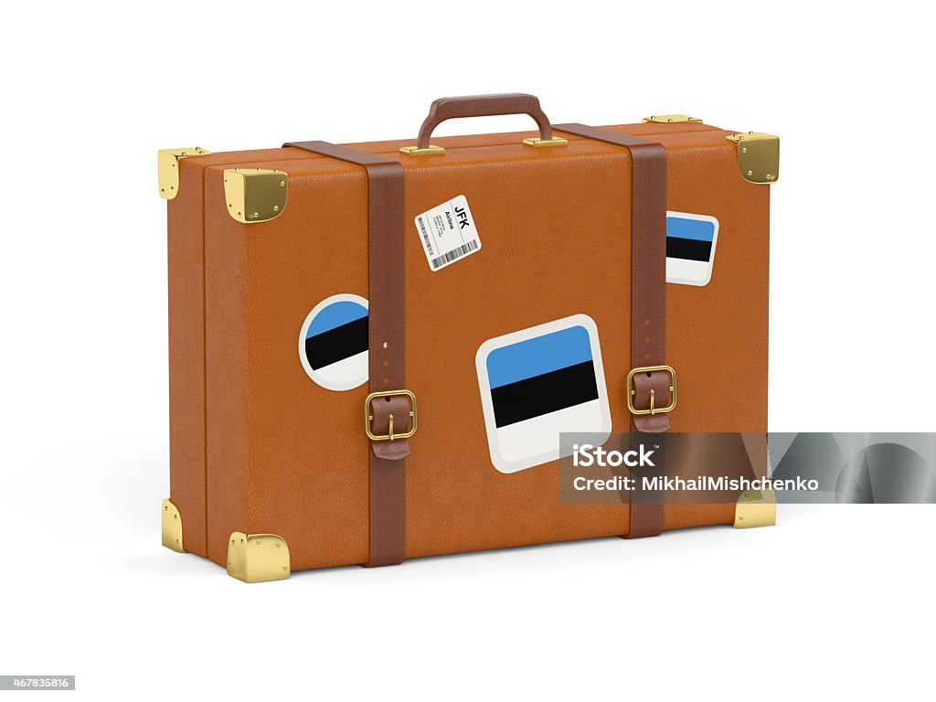 Suitcase with flag of estonia Travel suitcase with flag of estonia isolated on white 2015 Stock Photo