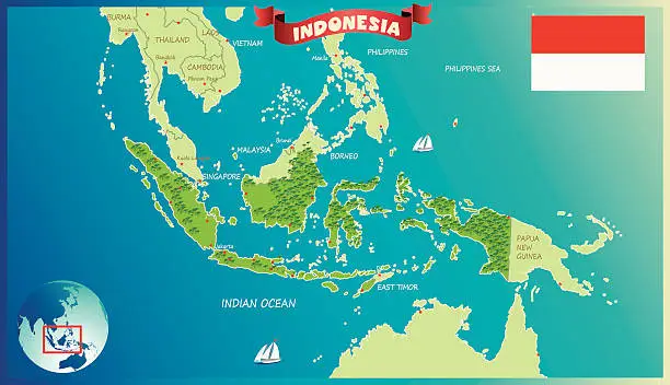 Vector illustration of Cartoon map of Indonesia