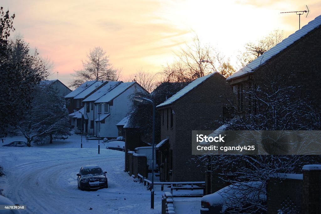 snowy village scene in winter a snowy village scene in winter 2015 Stock Photo