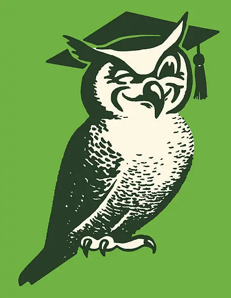 Vector illustration of Wise Owl Wearing Mortarboard