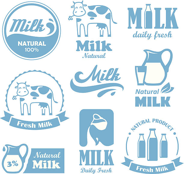 mleko etykiety - surowe mleko stock illustrations