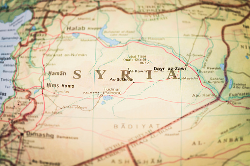 Map of the middle-east region of Syria - outer edges blurred to increase focus on the center of the image.