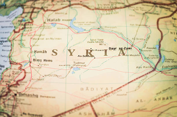 A close up of the map of Syria Map of the middle-east region of Syria - outer edges blurred to increase focus on the center of the image. mann stock pictures, royalty-free photos & images