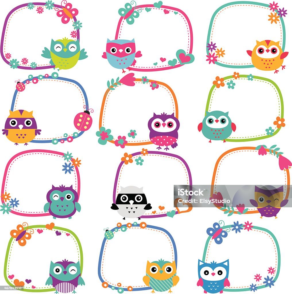 cute owl frames clip art set This ready to use design save your time for making invitation cards, graphic design projects and more! Clip Art stock vector