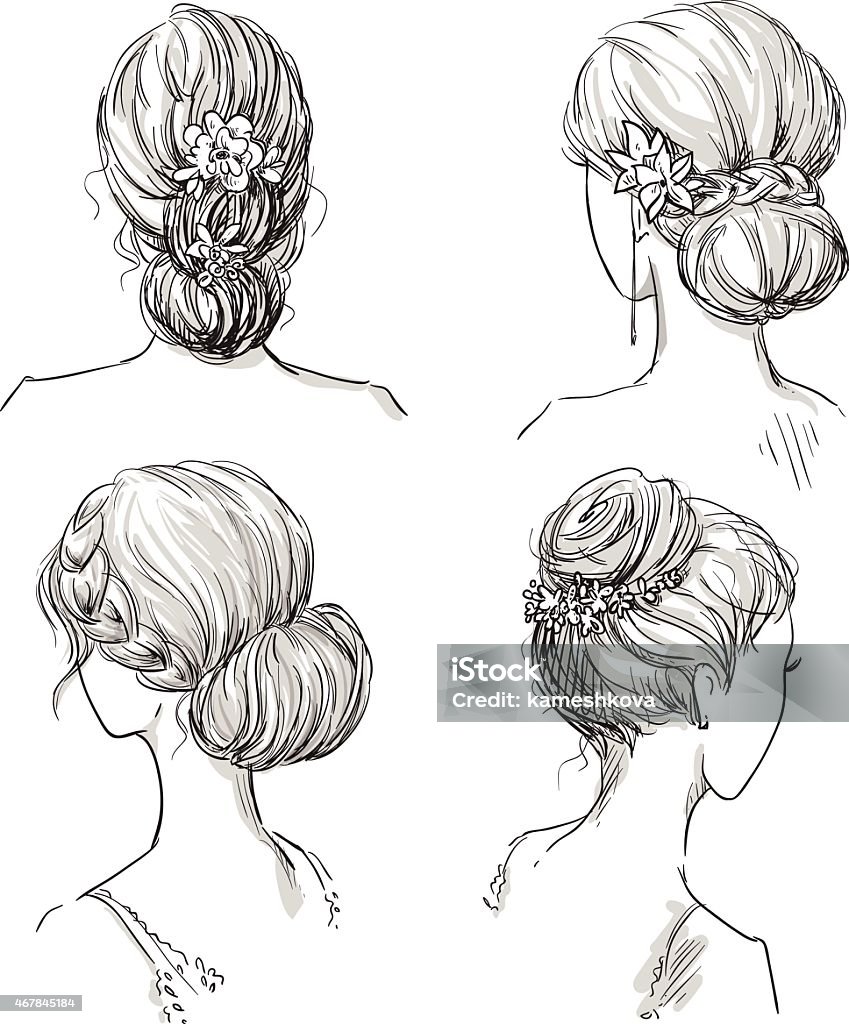Set Of Hairstyles Bridal Hairdo Hand Drawn Stock Illustration - Download  Image Now - Rear View, Women, Hairstyle - iStock