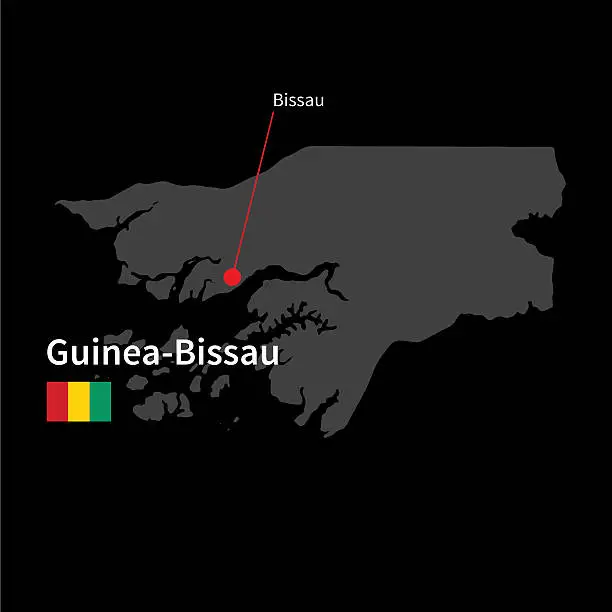 Vector illustration of Detailed map of Guinea-Bissau and capital city Bissau with