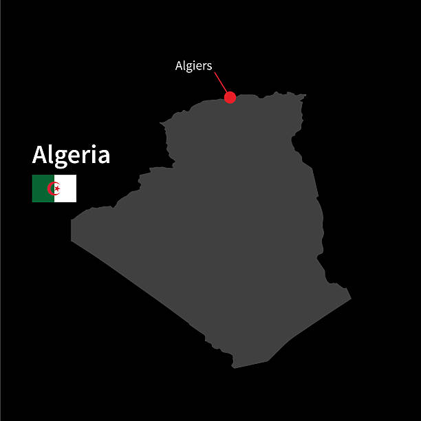 illustrazioni stock, clip art, cartoni animati e icone di tendenza di mappa dettagliata dell'algeria e capitale algeri con bandiera - algiers province
