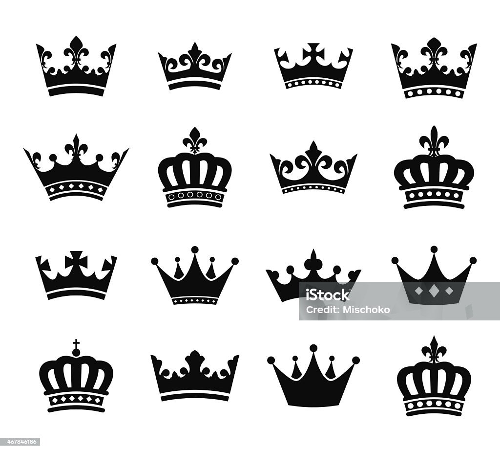 Collection of crown silhouette symbols vol.2 Set of 16 crown vector silhouette symbols. Fully editable EPS10 Crown - Headwear stock vector