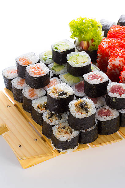 istock Sushi set on wooden plate 467848894