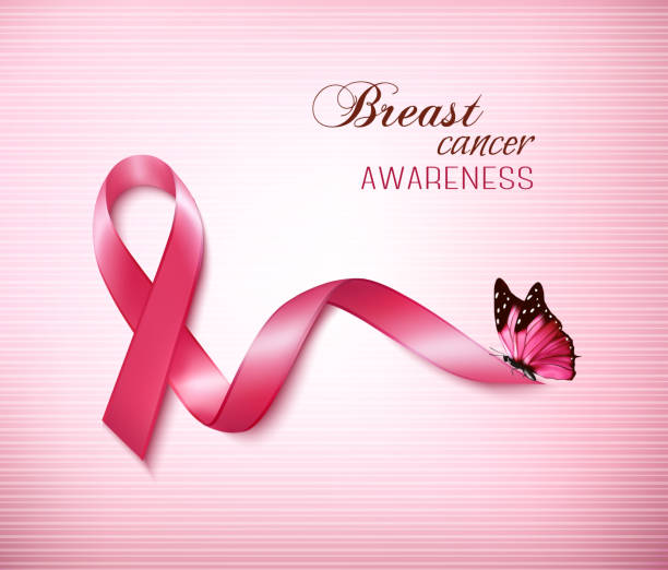 фон с розовыми груди рак ленты и бабочек. вектор - breast cancer pink ribbon alertness stock illustrations