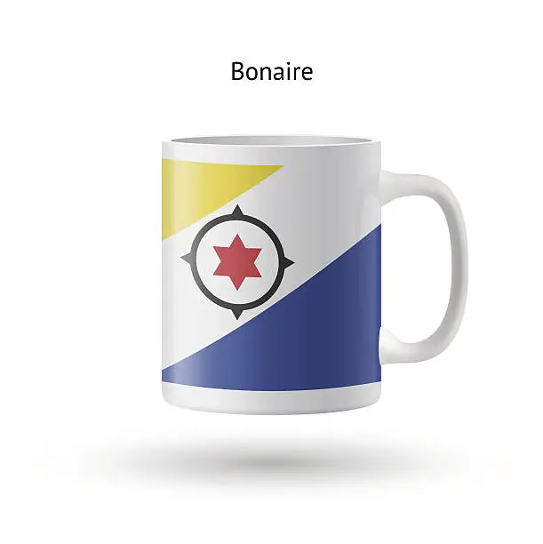 Vector illustration of Bonaire flag souvenir mug on white background.