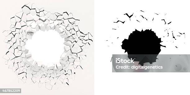 3d Graphic Of White Wall Crumbling From Inside Stock Photo - Download Image Now - Flooring, Broken, Hole