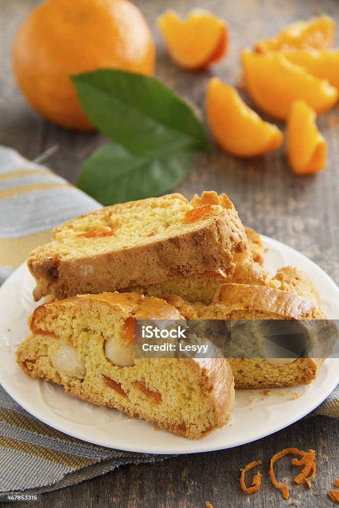 Fragrant biscotti with orange and macadamia nuts. Baked Stock Photo