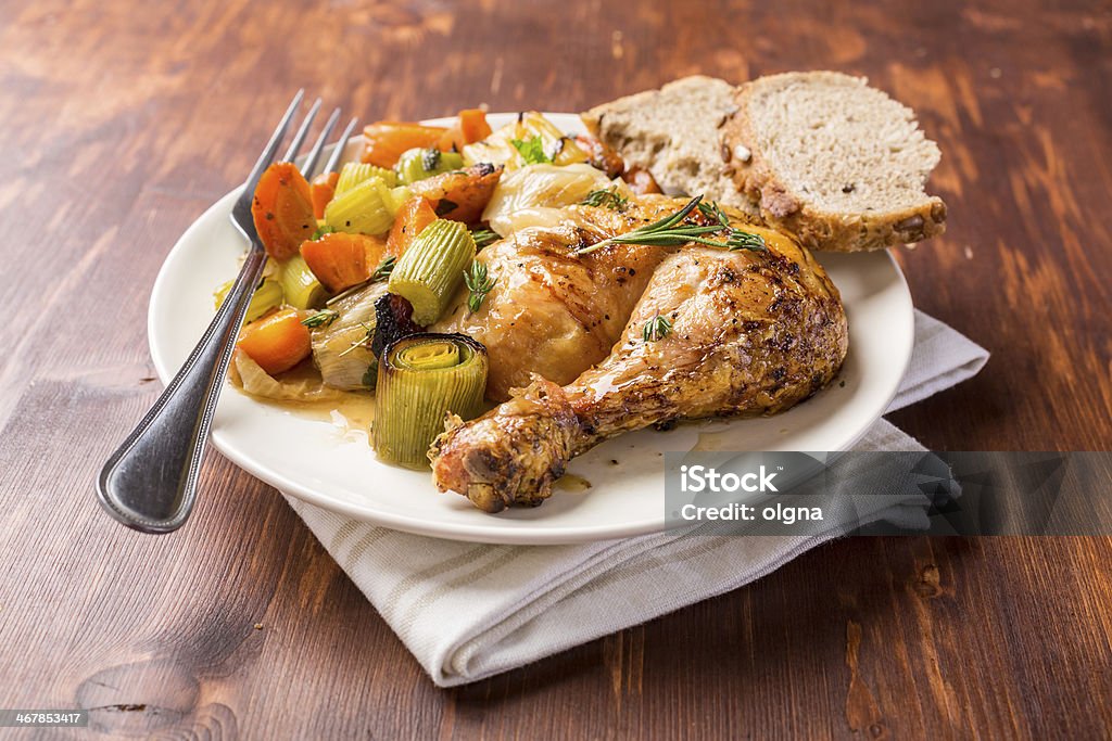 Roasted Chicken Leg Roasted Chicken Leg with Vegetables Animal Body Part Stock Photo