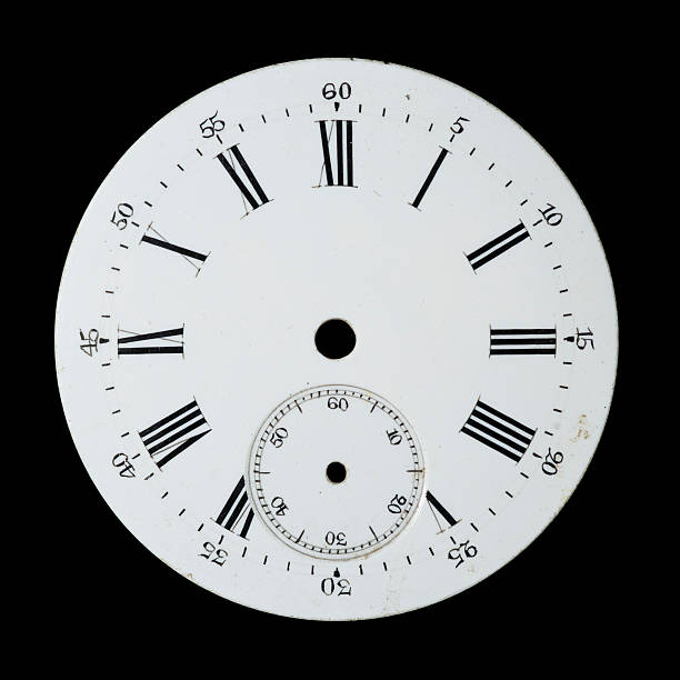 Antique, hand-painted, enamel watch face. Isolated on black.