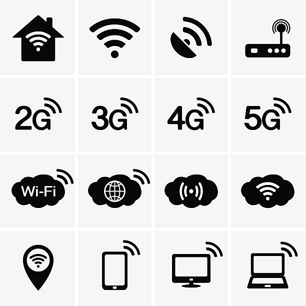 значки беспроводной и wifi. 2 g, 3 g, 4 g, 5 g - 3g stock illustrations