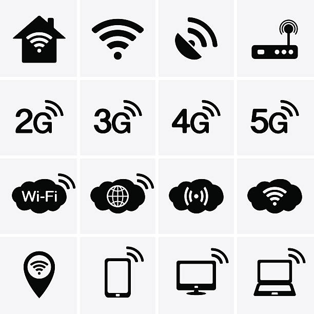 Wireless and Wifi icons. 2G, 3G, 4G and 5G Wireless and Wifi icons. 2G, 3G, 4G and 5G technology symbols. Vector 5g stock illustrations