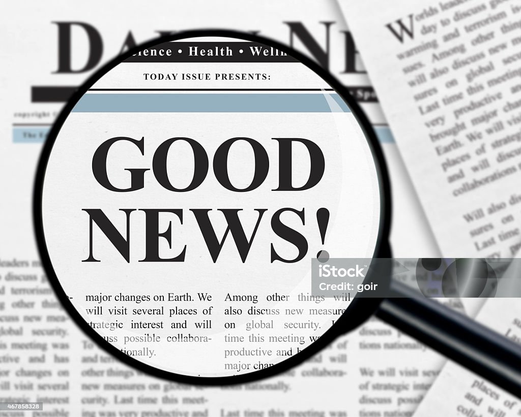 Good news headline Good news headline under magnifying glass Good News Stock Photo