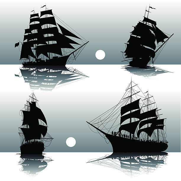 illustrations, cliparts, dessins animés et icônes de silhouettes de bateaux à voile - sail ship