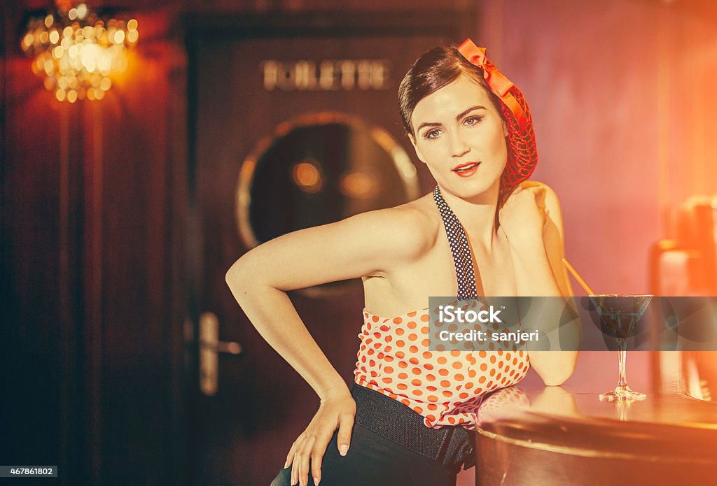 Beautiful Pin Up girl at the nightclub Rockabilly Stock Photo