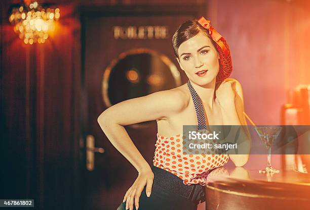 Beautiful Pin Up Girl At The Nightclub Stock Photo - Download Image Now - Rockabilly, 1950-1959, 1960-1969