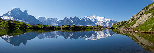 Mont Blanc Mont Blanc reflected in Cheserys Lake, Mont Blanc Massif, Alps, France mont blanc photos stock pictures, royalty-free photos & images