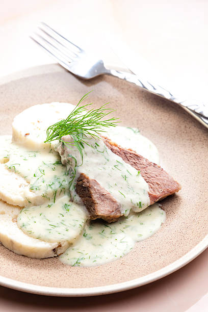 dill sauce with beef meat