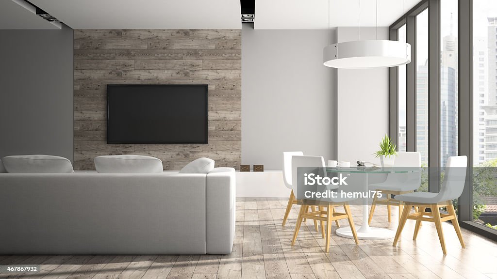 Modern interior with fout white chairs 3D rendering Living Room Stock Photo