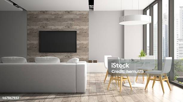 Modern Interior With Fout White Chairs 3d Rendering Stock Photo - Download Image Now