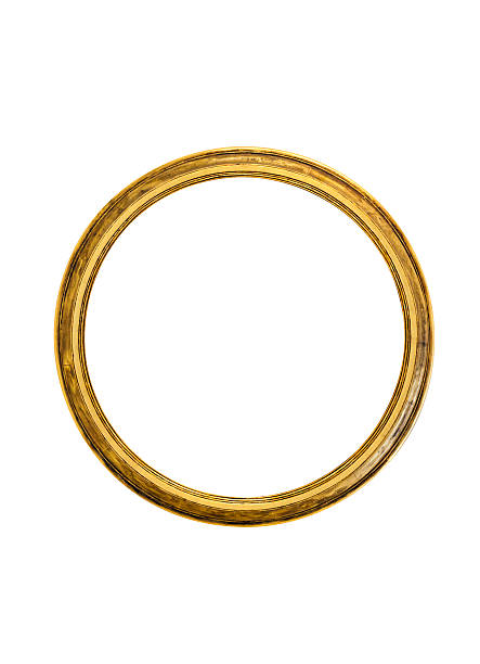 istock Circular golden picture frame isolated on white background 467871692
