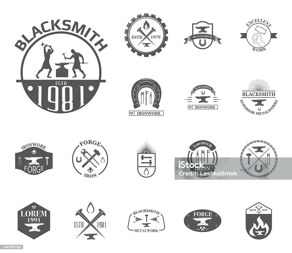 Set of vintage blacksmith Set of vintage blacksmith labels, badges, emblems and design elements - Vector illustration. Blacksmith Shop stock vector