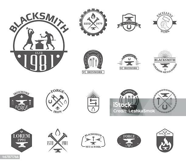 Set Of Vintage Blacksmith Stock Illustration - Download Image Now - Blacksmith Shop, Foundry, Metalwork