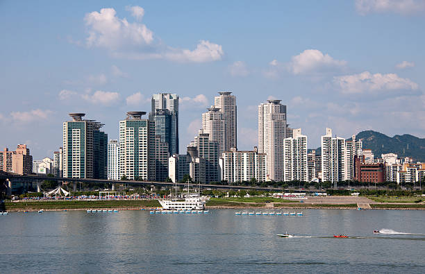 Han River and apartment complex in Seoul, South Korea.