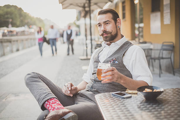 handsome big moustache hipster man stock photo