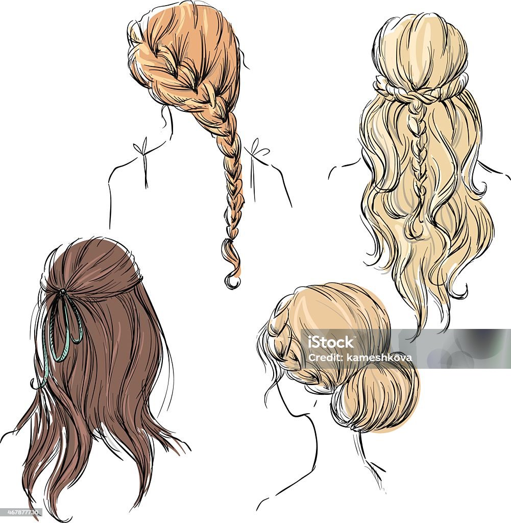 set of different hairstyles. Hand drawn. set of different hairstyles. Hand drawn. Vector sketch EPS 10 Braided Hair stock vector