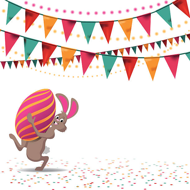 illustrazioni stock, clip art, cartoni animati e icone di tendenza di felice coniglietto di pasqua e uova e bunting sfondo - easter greeting card eggs illuminated