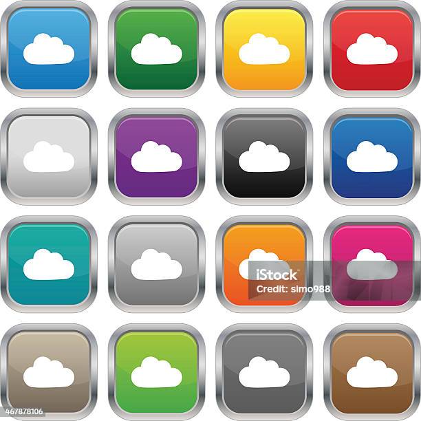 Cloud Metallic Square Buttons Stock Illustration - Download Image Now - 2015, Backgrounds, Black Color