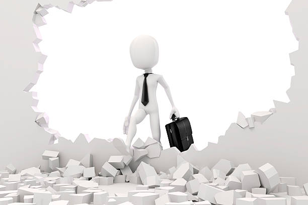 istock 3d man businessman goiung tgrough a wall 467880499