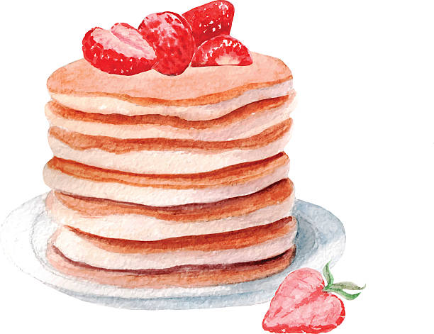 ilustrações, clipart, desenhos animados e ícones de vetor de aquarela panquecas com morango. - pancake illustration and painting food vector