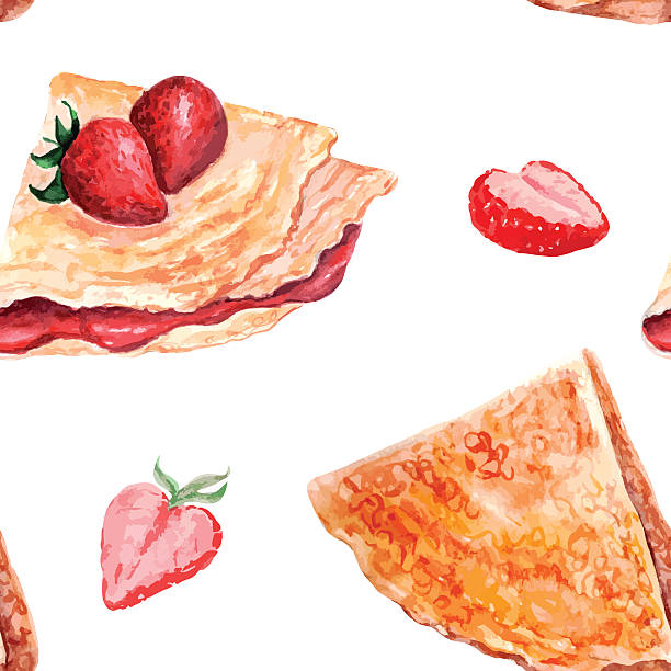 ilustraciones, imágenes clip art, dibujos animados e iconos de stock de vector crep de acuarela. - pancake illustration and painting food vector