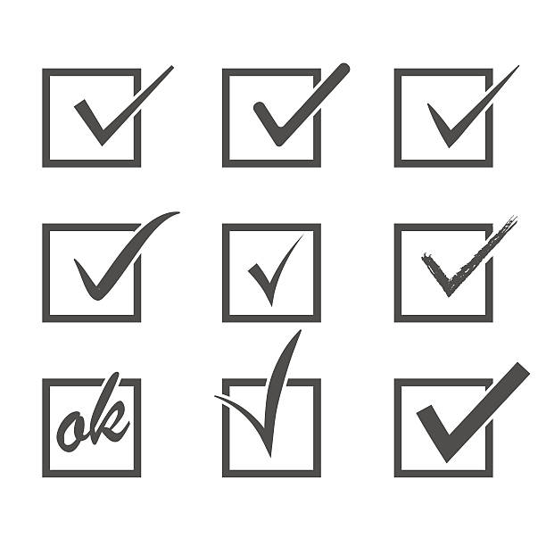 Set of  vector check marks Set of different vector check marks or ticks in boxes conceptual of confirmation acceptance positive passed voting agreement true or completion of tasks on a list check mark box stock illustrations