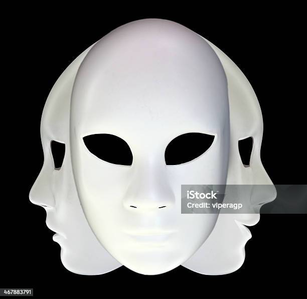 White Masks On Black Background Stock Photo - Download Image Now
