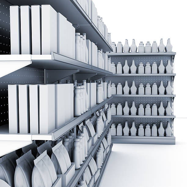 istock blank mall products on corner shelves 467884705