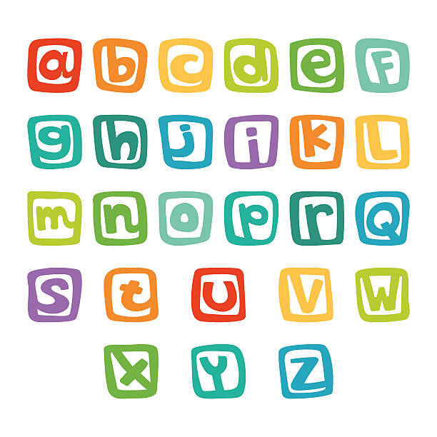 istock Funny english alphabet, hand drawn alphabet in colorful squares 467885394